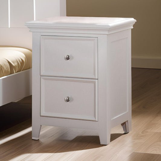 Contemporary Style Wood and Metal Nightstand with 2 Drawers, White - 30599