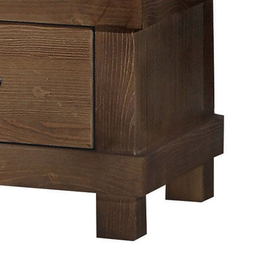 Two Drawer Nightstand With Metal Handle, Antique Oak