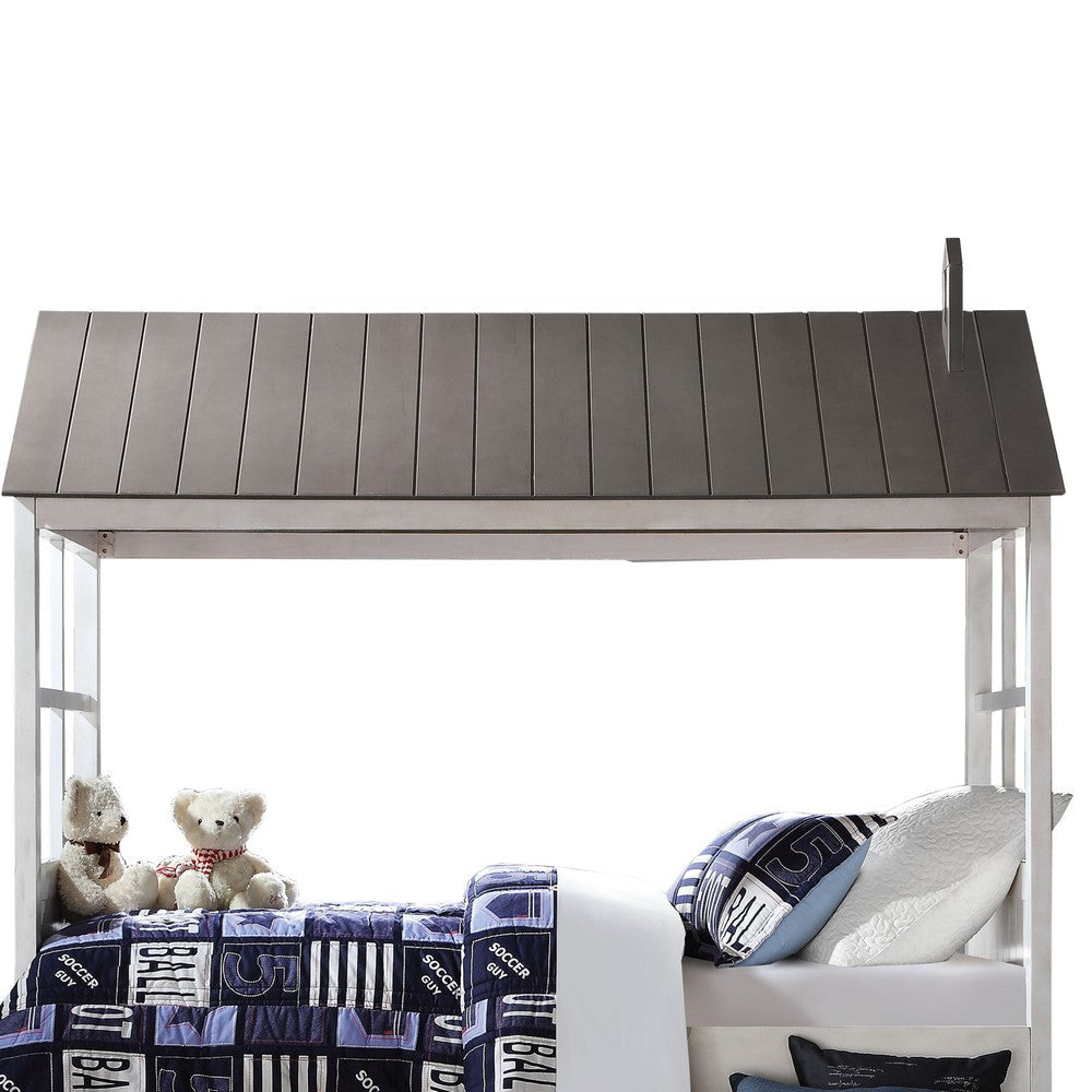 Tree House Design Wooden Twin Size Bed with Trundle White and Gray AMF-37170T