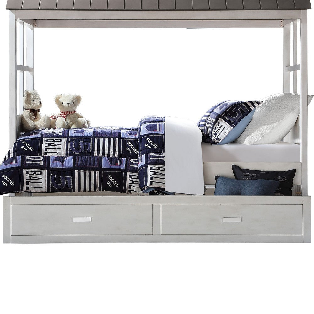Tree House Design Wooden Twin Size Bed with Trundle White and Gray AMF-37170T