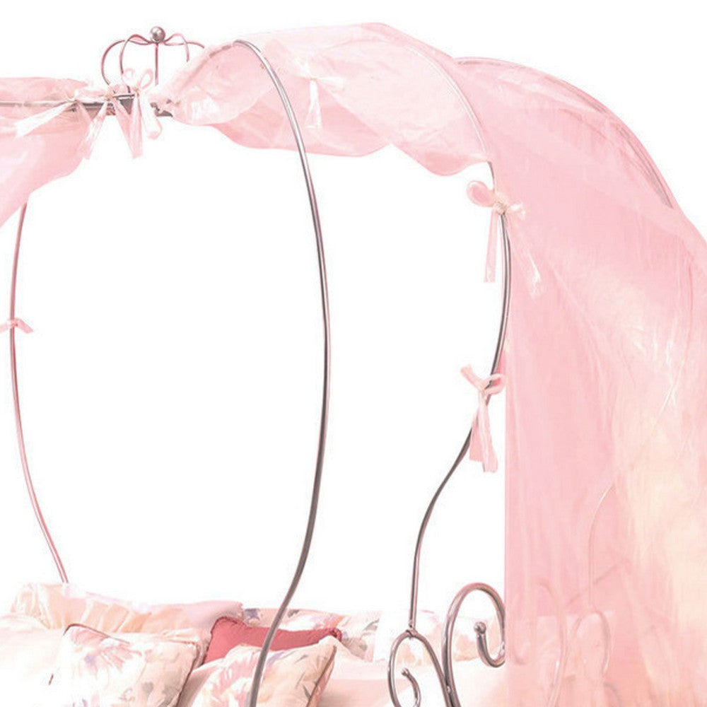 Classic Metal Twin Size Canopy Bed with Scrollwork Design Silver AMF-37190T