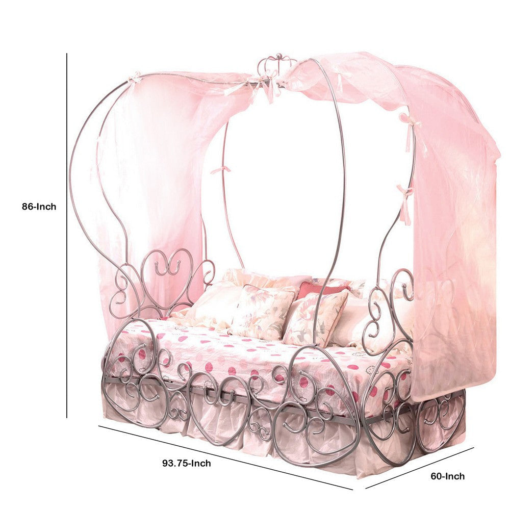 Classic Metal Twin Size Canopy Bed with Scrollwork Design Silver AMF-37190T