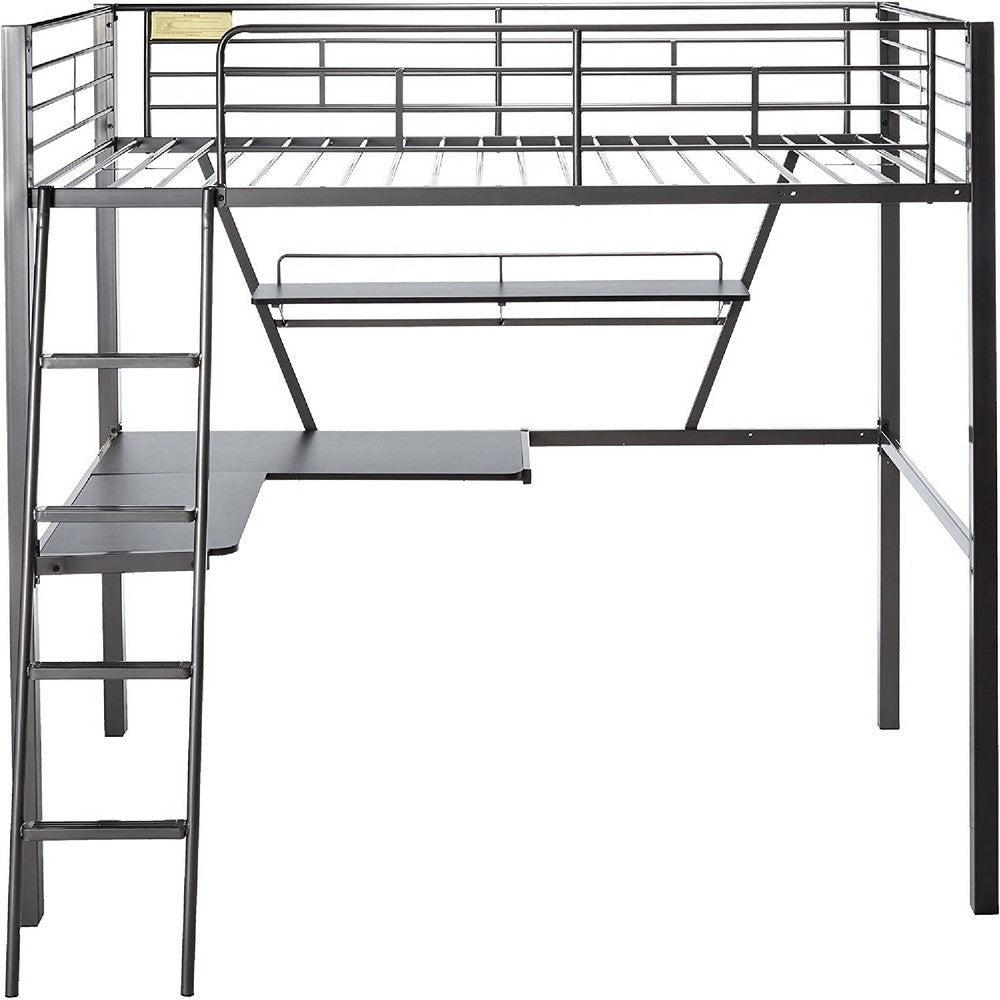 Contemporary Metal Loft Bed with Desk Black and Silver AMF-37275