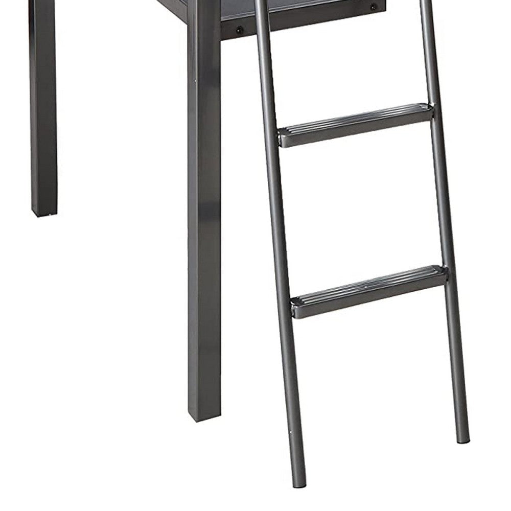Contemporary Metal Loft Bed with Desk Black and Silver AMF-37275