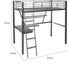 Contemporary Metal Loft Bed with Desk Black and Silver AMF-37275