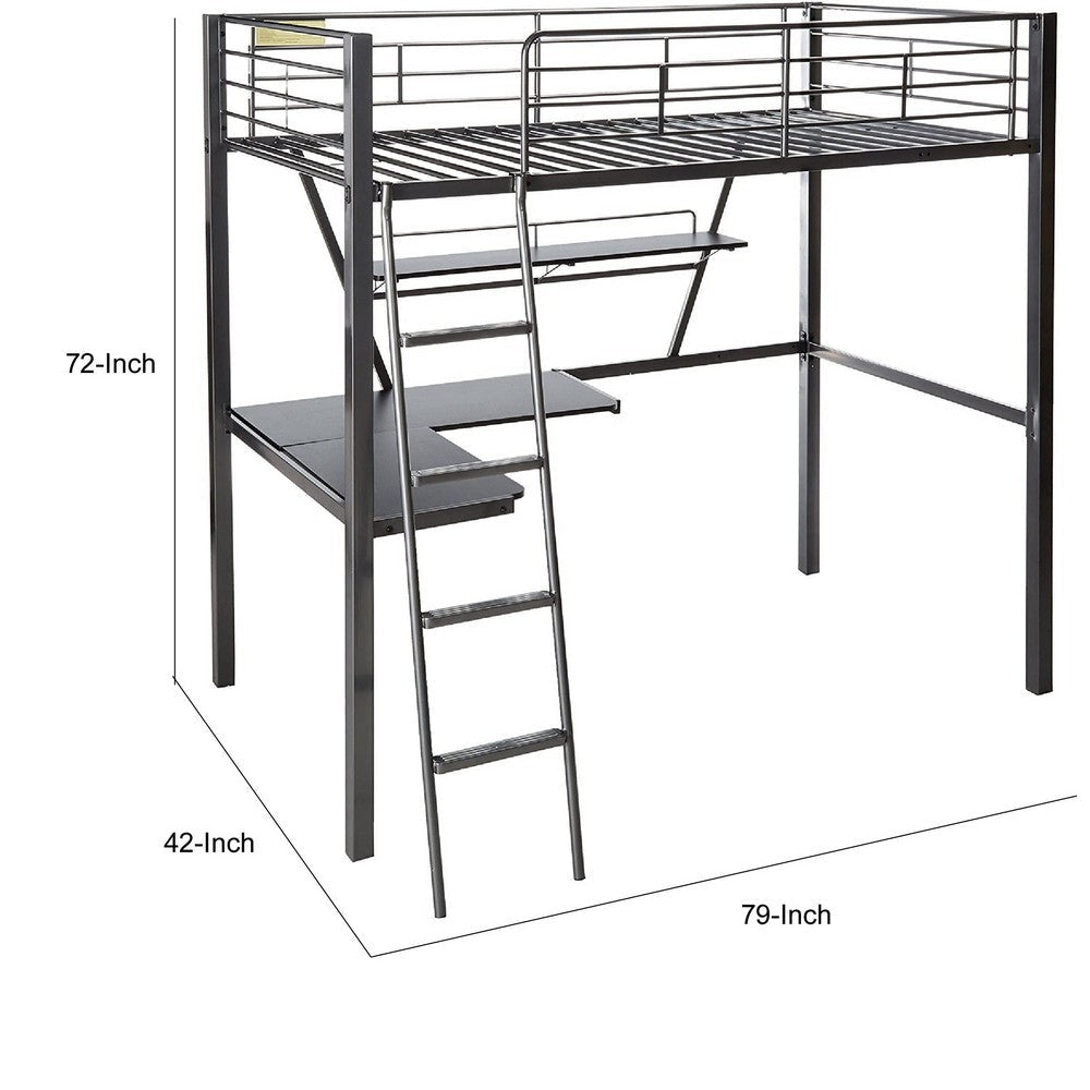 Contemporary Metal Loft Bed with Desk Black and Silver AMF-37275