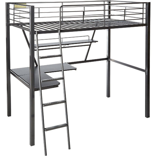 Contemporary Metal Loft Bed with Desk, Black and Silver