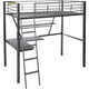 Contemporary Metal Loft Bed with Desk, Black and Silver