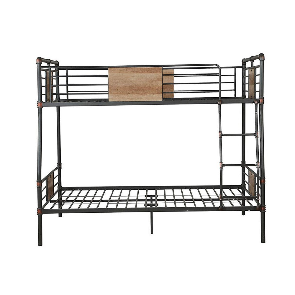 Full Over Queen Size Metal Bunk Bed with Ladder Black and Brown AMF-37725