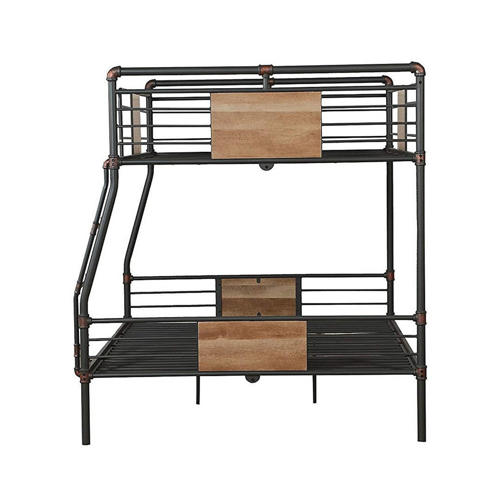 Full Over Queen Size Metal Bunk Bed with Ladder Black and Brown AMF-37725