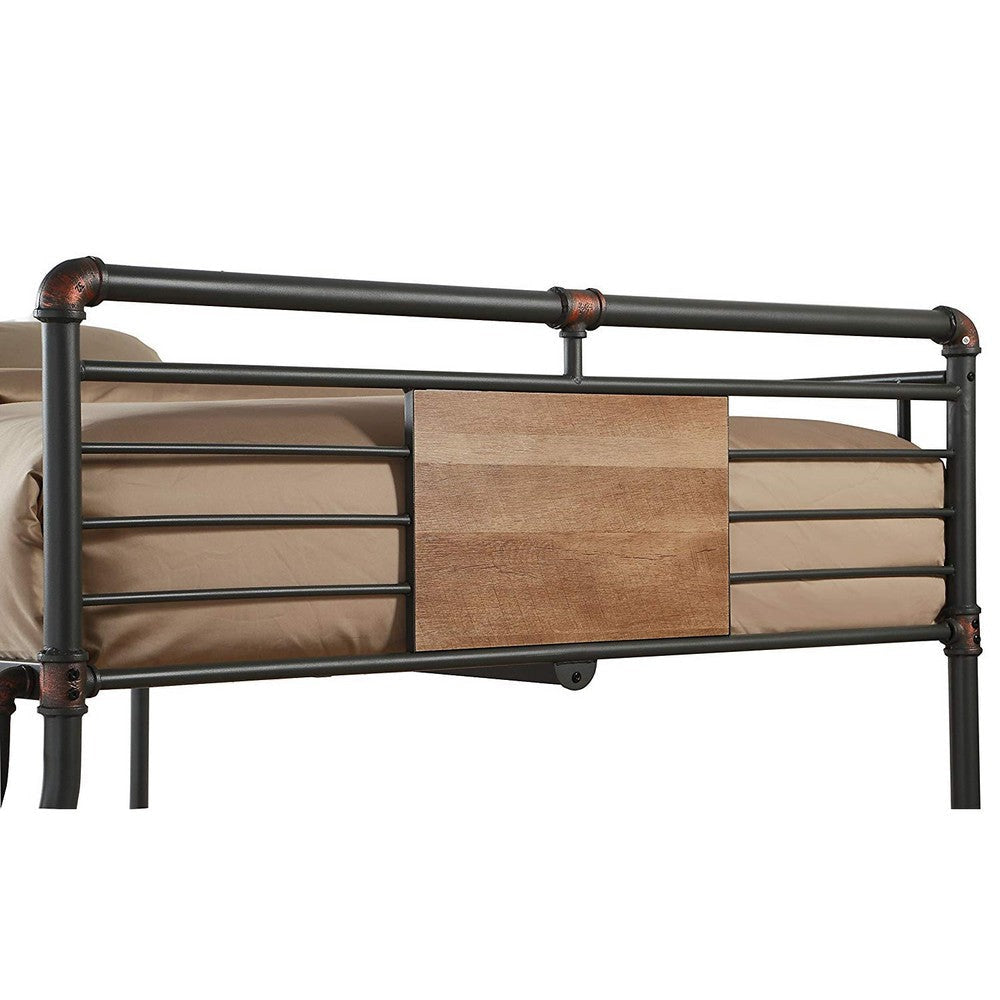 Full Over Queen Size Metal Bunk Bed with Ladder Black and Brown AMF-37725