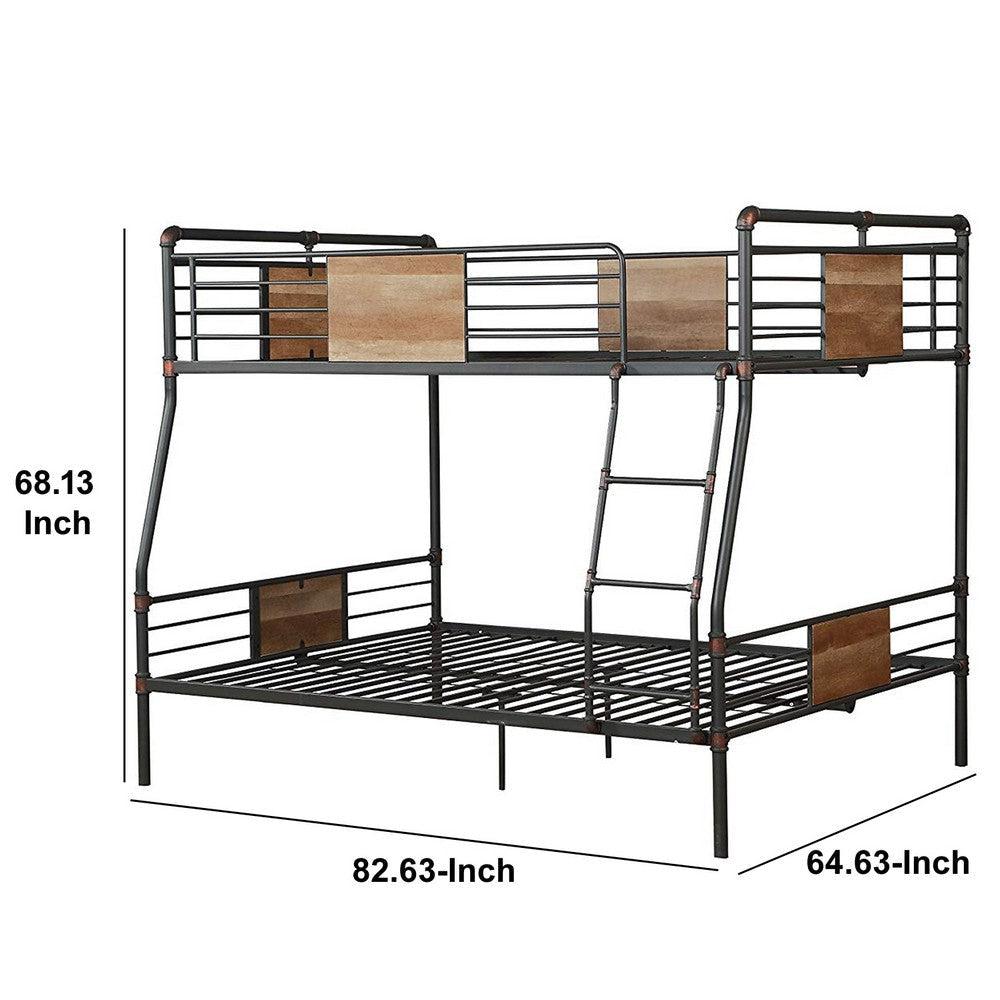 Full Over Queen Size Metal Bunk Bed with Ladder Black and Brown AMF-37725