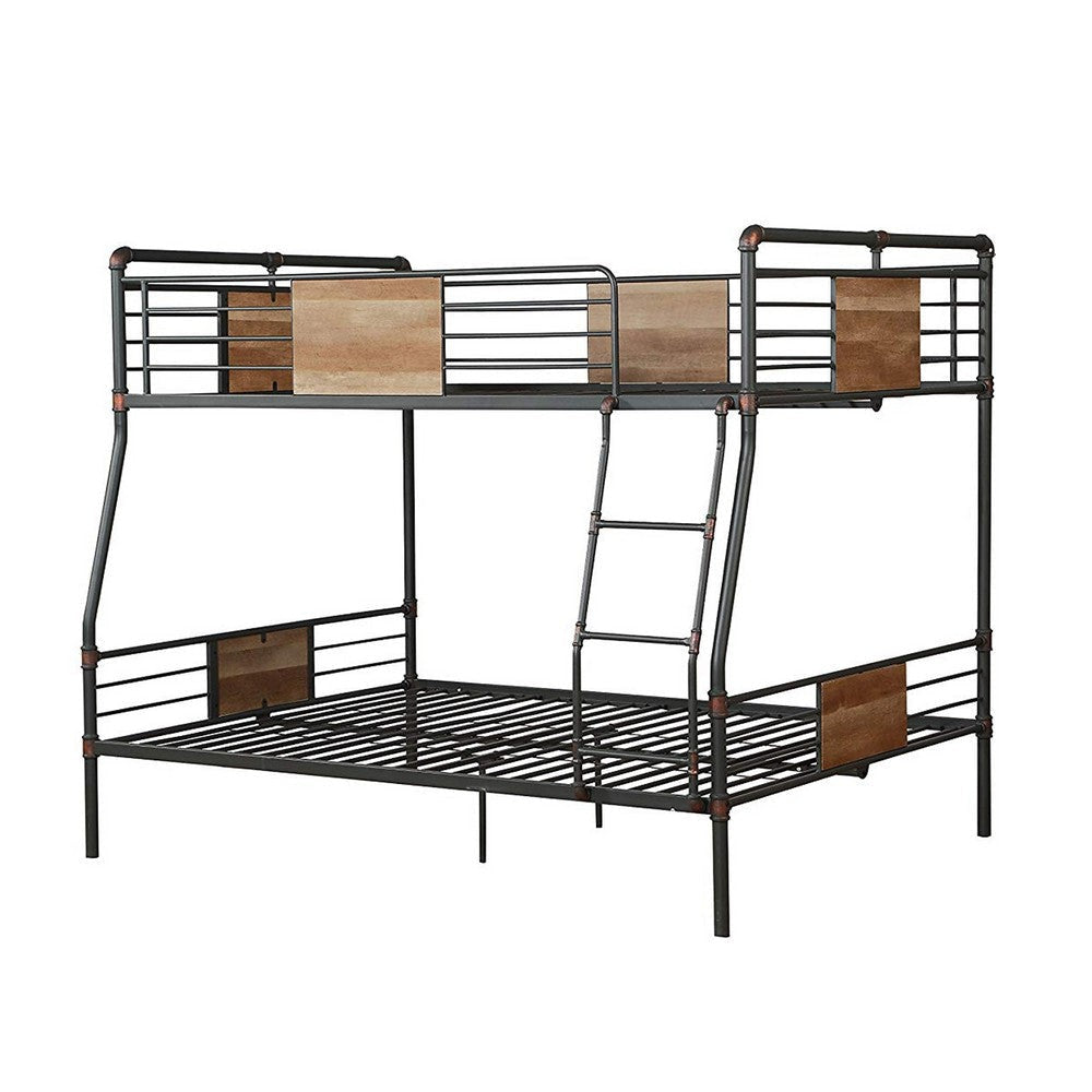 Full Over Queen Size Metal Bunk Bed with Ladder, Black and Brown