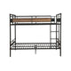 Queen Over Queen Size Metal Bunk Bed with Ladder Black and Brown AMF-37730