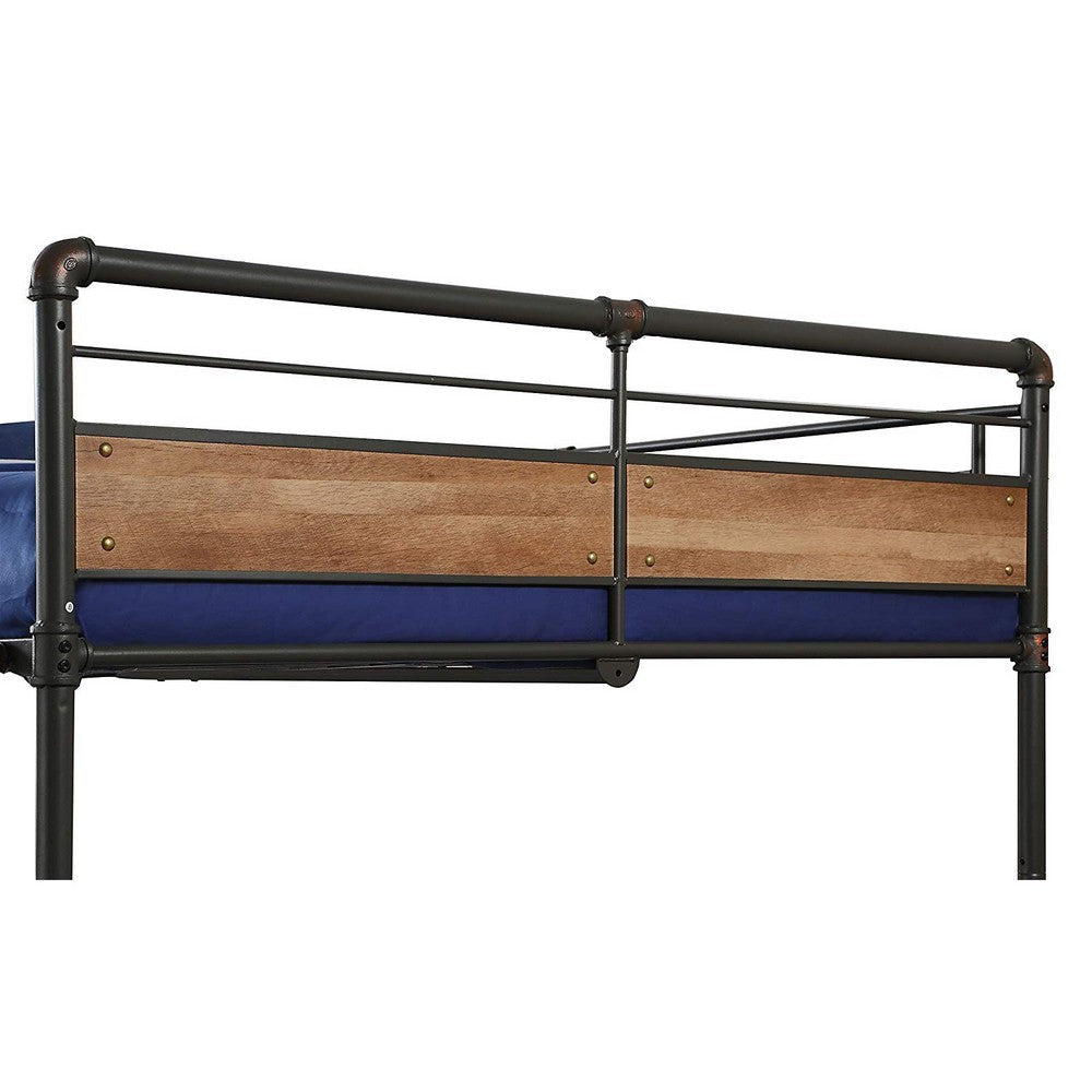Queen Over Queen Size Metal Bunk Bed with Ladder Black and Brown AMF-37730