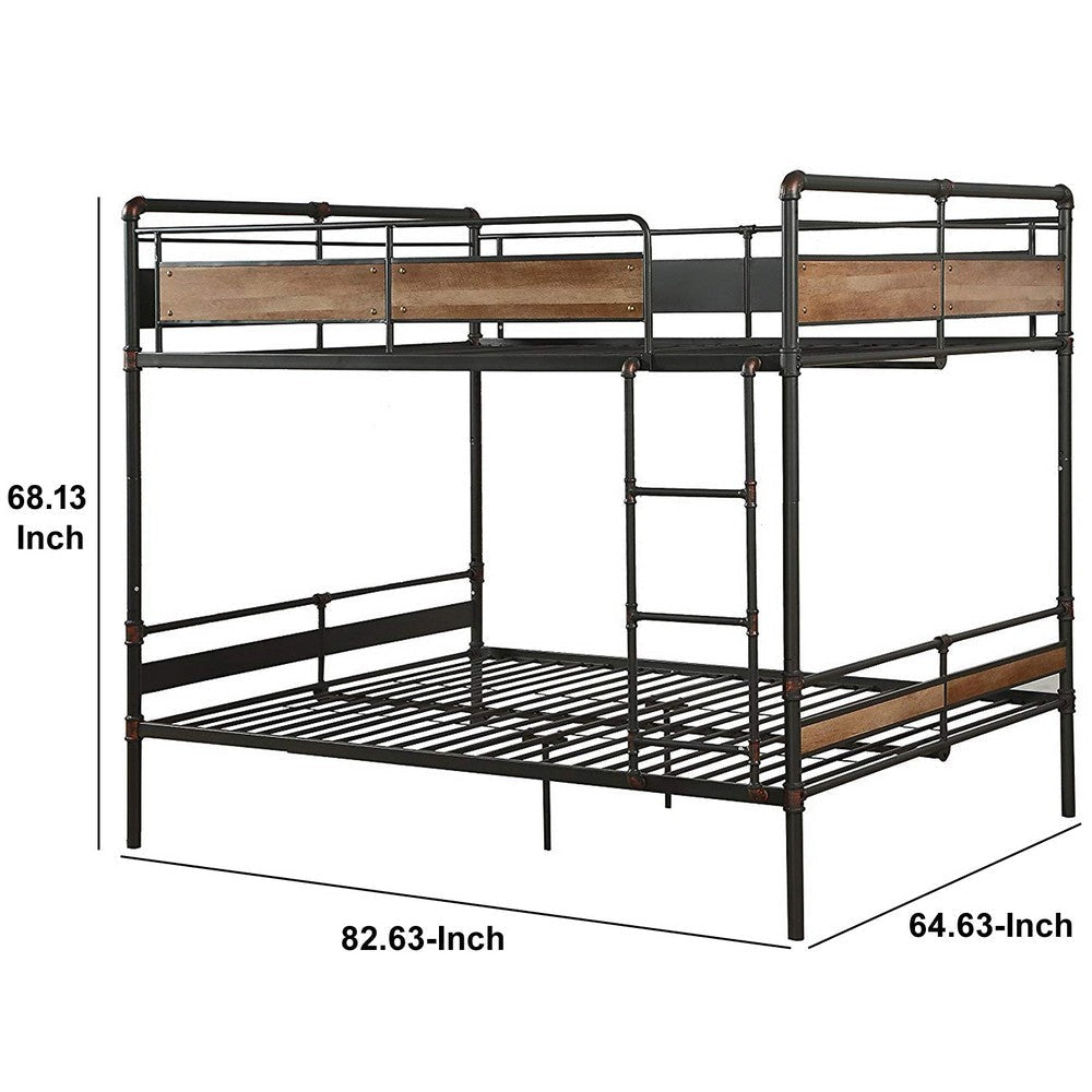 Queen Over Queen Size Metal Bunk Bed with Ladder Black and Brown AMF-37730