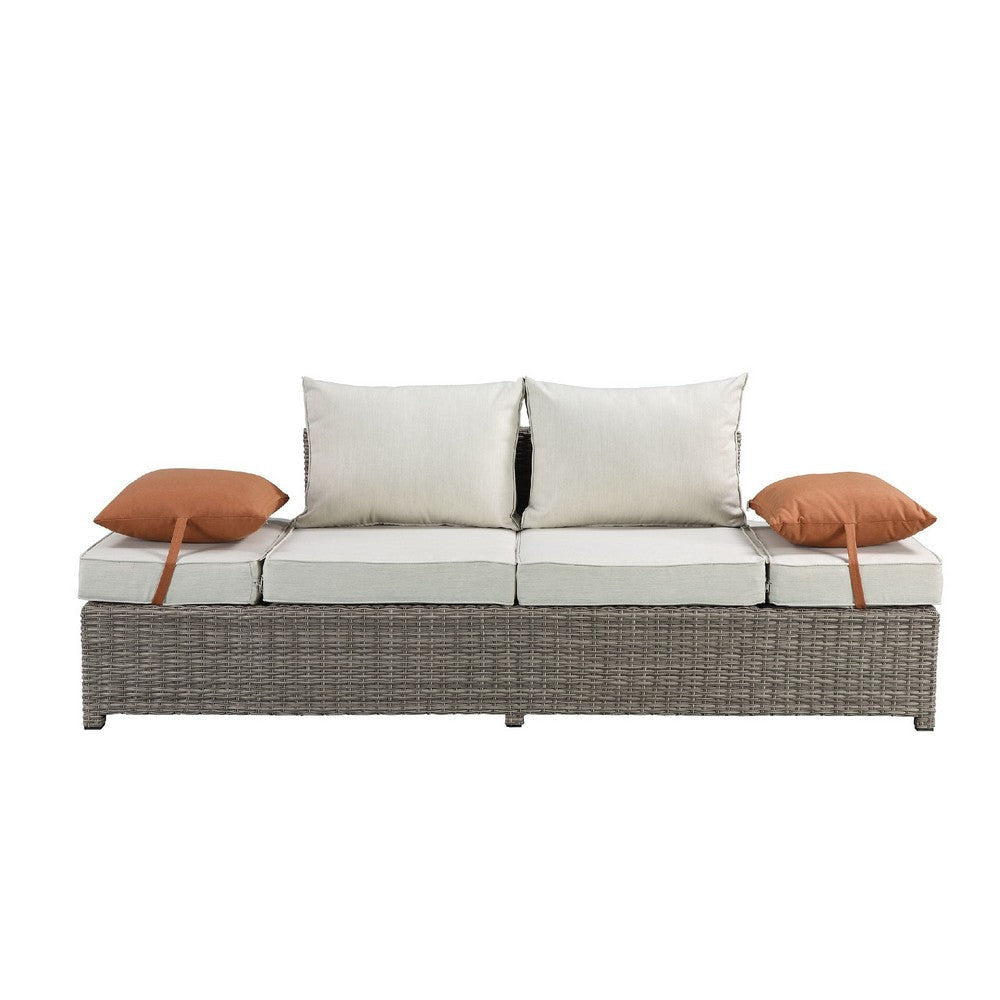Resin Wicker and Aluminum Patio Sofa and Ottoman with 2 Pillows Beige AMF-45015