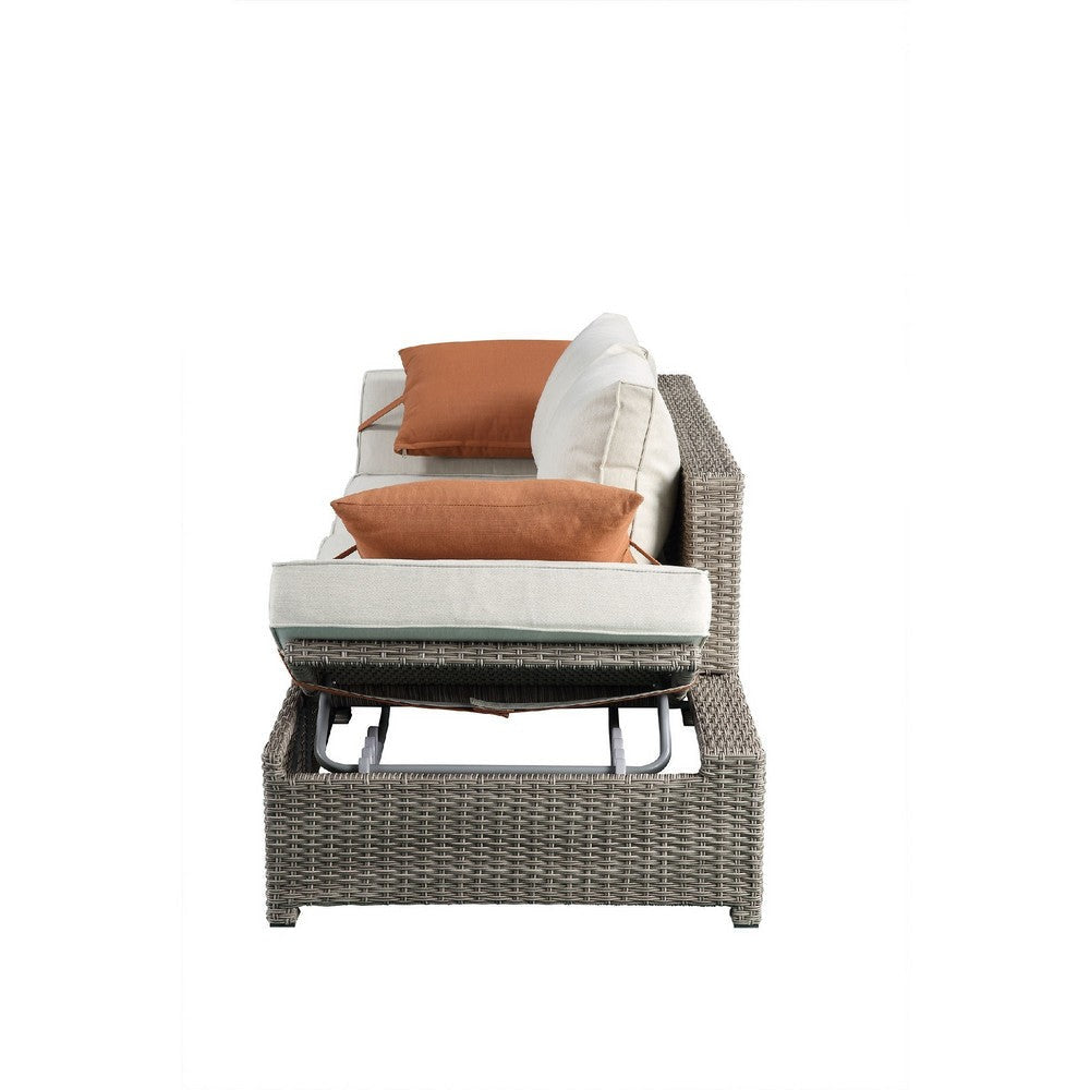 Resin Wicker and Aluminum Patio Sofa and Ottoman with 2 Pillows Beige AMF-45015