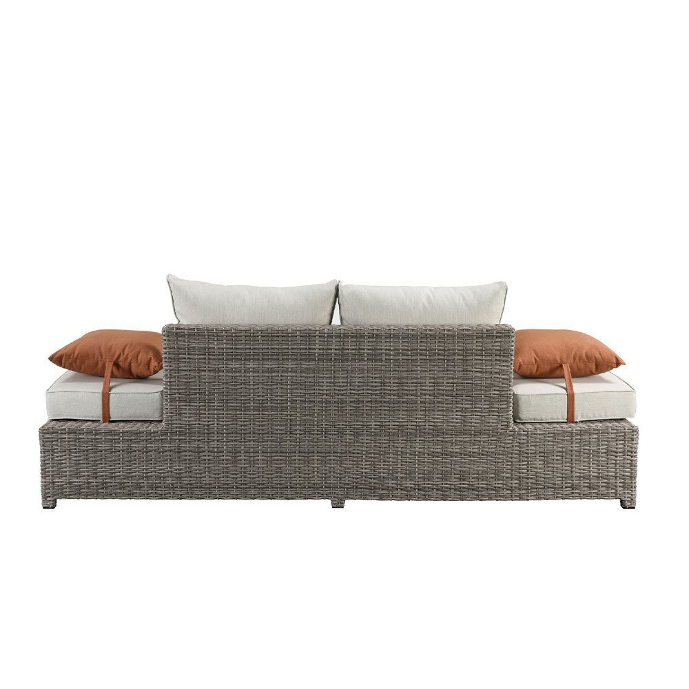 Resin Wicker and Aluminum Patio Sofa and Ottoman with 2 Pillows Beige AMF-45015