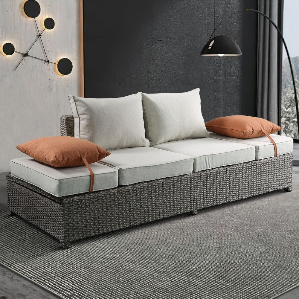 Resin Wicker and Aluminum Patio Sofa and Ottoman with 2 Pillows, Beige