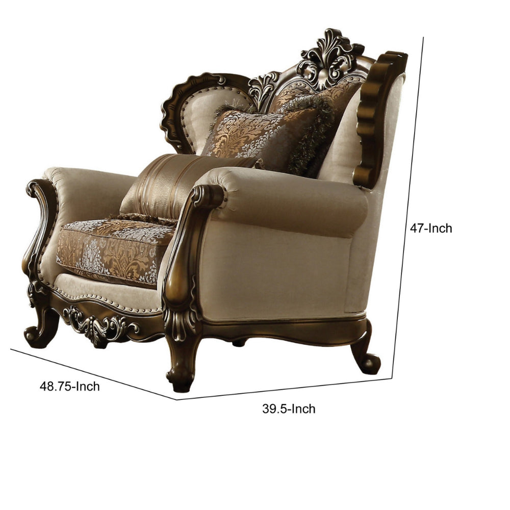 Fabric Upholstered Chair with 2 Pillows in Antique Oak Brown By Casagear Home AMF-52117