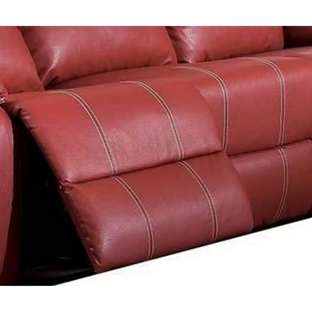 81 Inch Motion Reclining Sofa Padded Pillow Top Arms Red Faux Leather AMF-52150