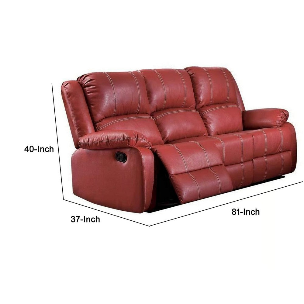 81 Inch Motion Reclining Sofa Padded Pillow Top Arms Red Faux Leather AMF-52150