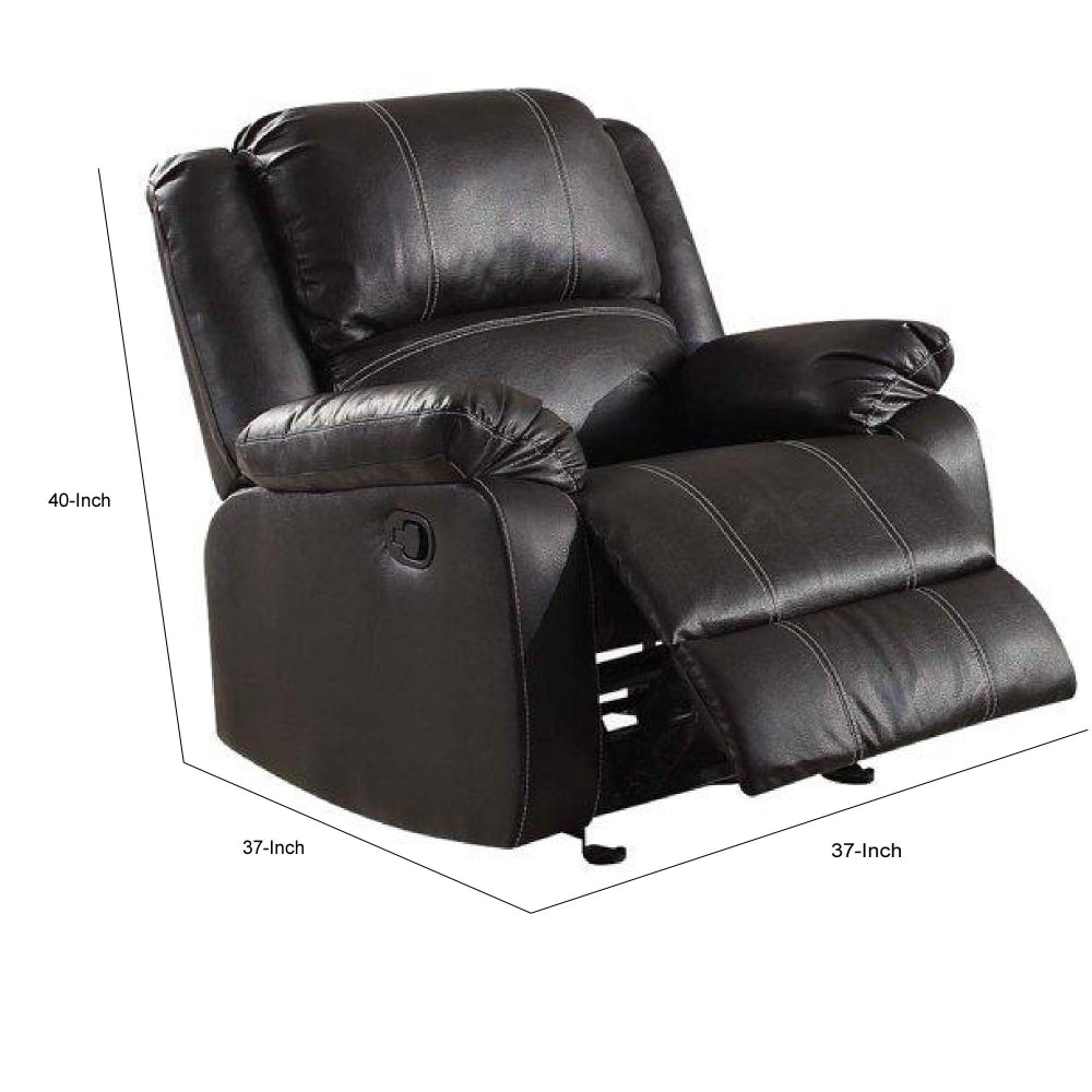 Metal and Leatherette Rocker Recliner with Cushioned Armrests, Black