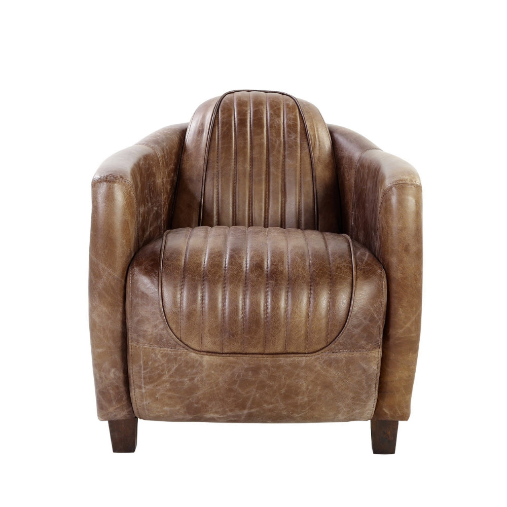 Faux Leather Upholstered Chair Wooden with Aluminium Patchwork Brown and Silver By Casagear Home AMF-53547