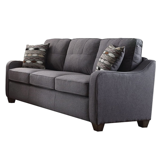 Contemporary Linen Upholstered Wooden Sofa with Two Pillows, Gray