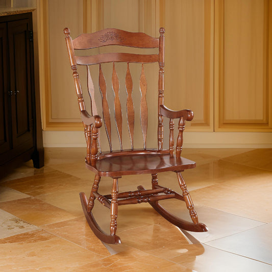 Wooden Rocking Chair with Armrests and Spindle Details, Brown By Casagear Home