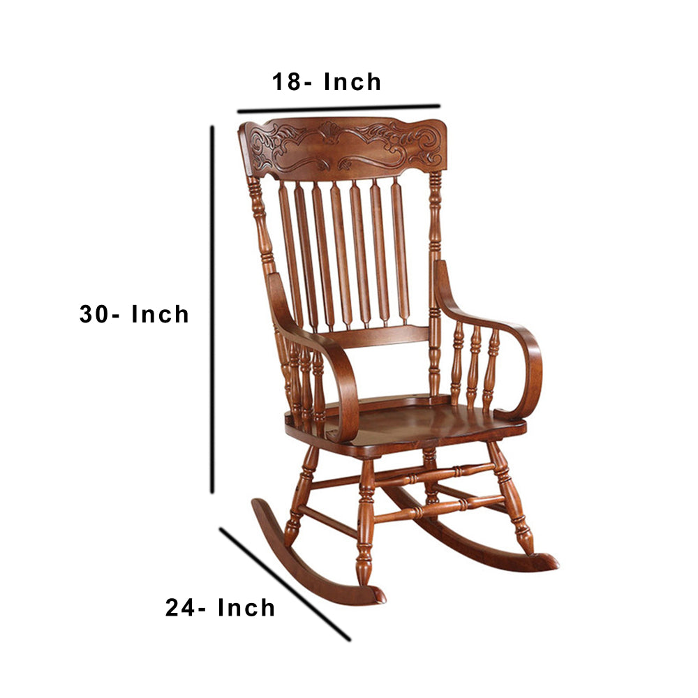 11 Inch Seat Height Wood Kids Rocking Chair, Spindle Accents, Tobacco Brown-ACME