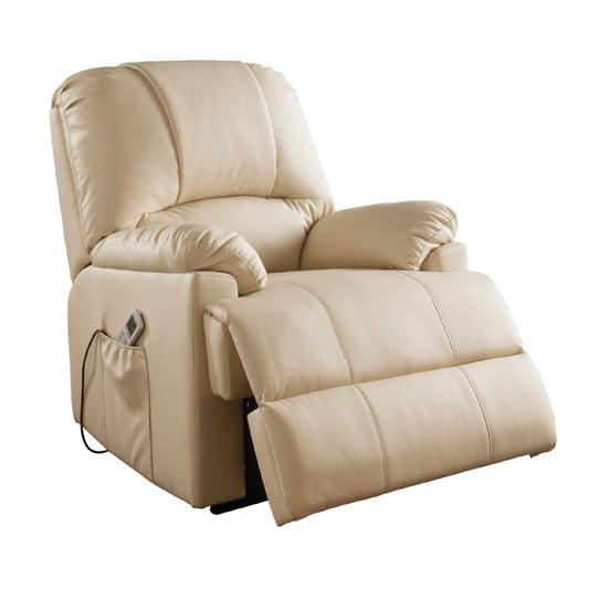 Contemporary Polyurethane Upholstered Metal Recliner with Power Lift, Beige
