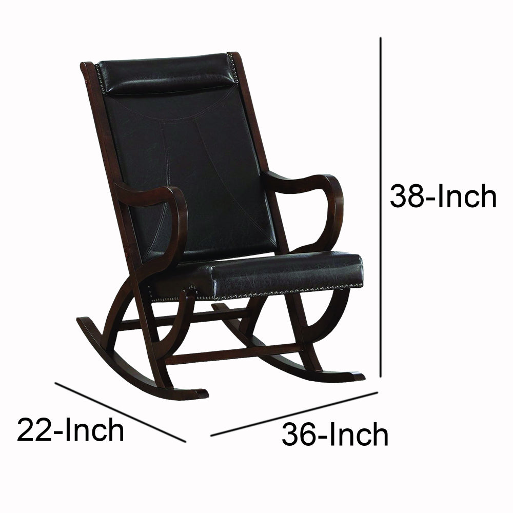 Faux Leather Upholstered Wooden Rocking Chair with Looped Arms, Brown - 59535