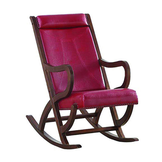 Faux Leather Upholstered Wooden Rocking Chair with Looped Arms Brown and Red - 59536 AMF-59536