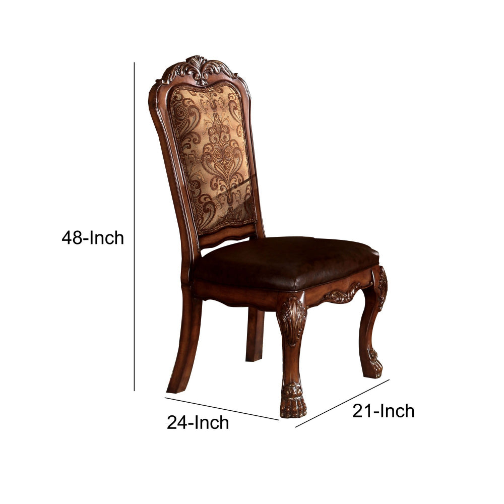 Leatherette Side Chair with Claw Legs, Set of 2, Brown