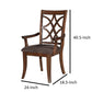 Wooden Arm Chair with Fabric Padded Seat and Lattice Design Backrest, Brown, Set of Two - 60258 By Casagear Home