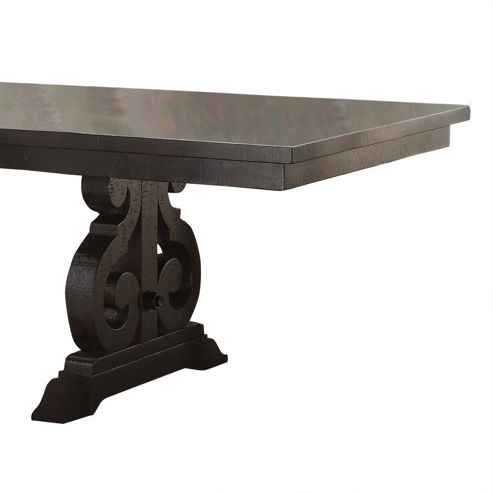 Wooden Rectangular Dining Table With Scrolled Motifs Base Rustic Walnut AMF-61030