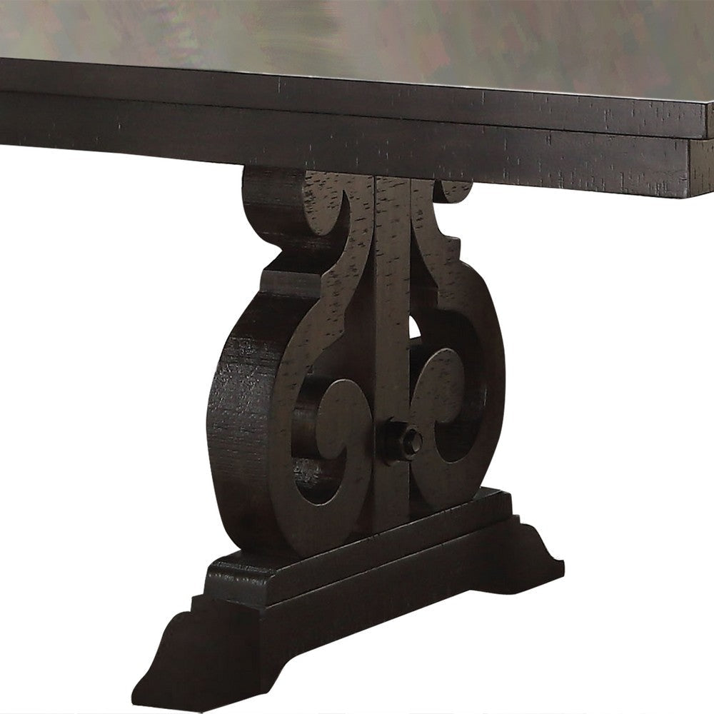 Wooden Rectangular Dining Table With Scrolled Motifs Base Rustic Walnut AMF-61030