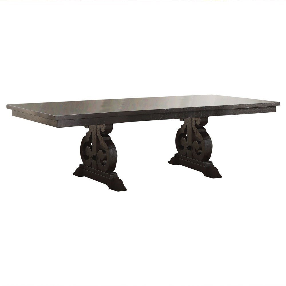 Wooden Rectangular Dining Table With Scrolled Motifs Base Rustic Walnut AMF-61030