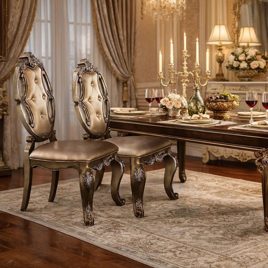 Lyla Dining Chair Set of 2 | 26" | Faux Leather | Champagne Gold