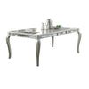 Mirror Accented Wooden Dining Table with Cabriole Legs, Champagne Silver By Casagear Home