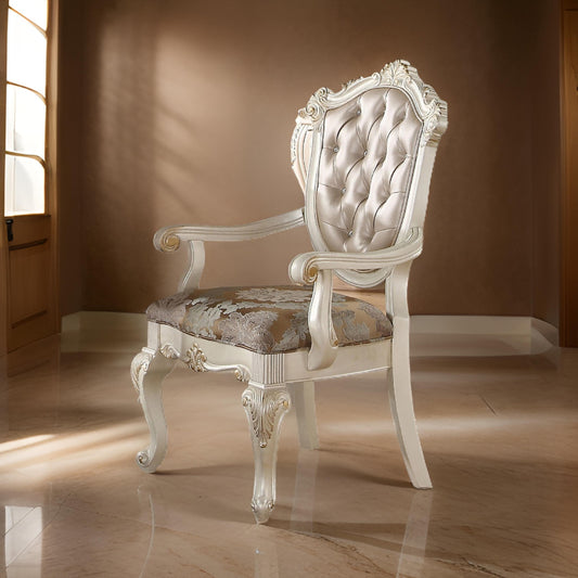 Lyla Dining Side Chair Set of 2 | 28" | Vegan Faux Leather | White & Gold