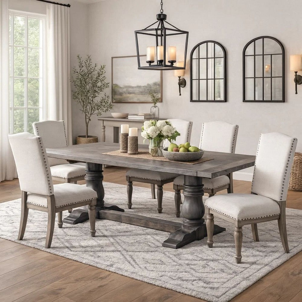 Wooden Rectangular Dining Table With Trestle Base, Gray