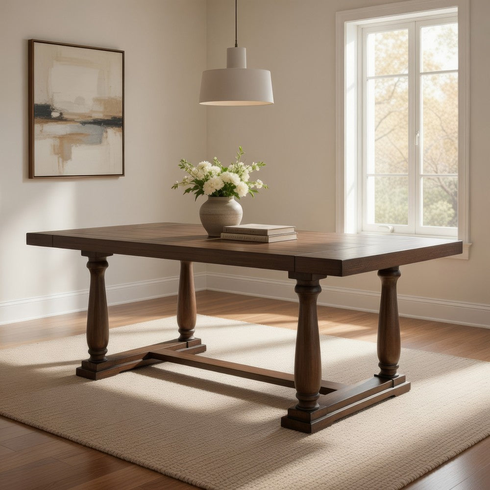 Traditional Style Wooden Dining Table with Rectangular Shape and Angled Legs, Brown