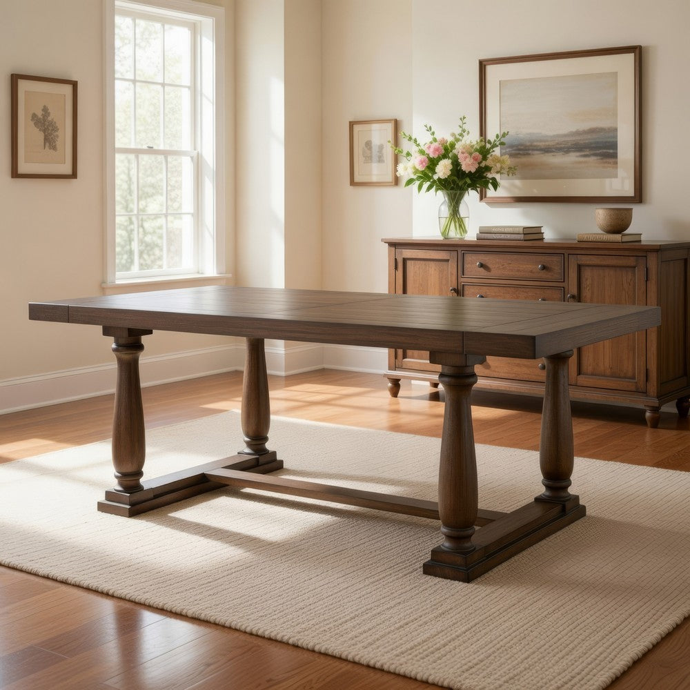 Traditional Style Wooden Dining Table with Rectangular Shape and Angled Legs, Brown