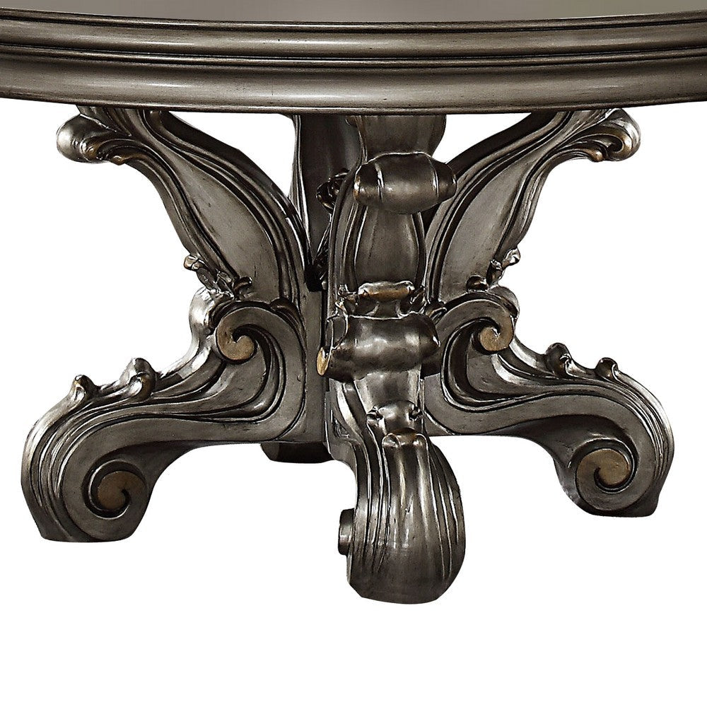 Round Wooden Dining Table with Oversized Scrolled Legs Silver AMF-66840