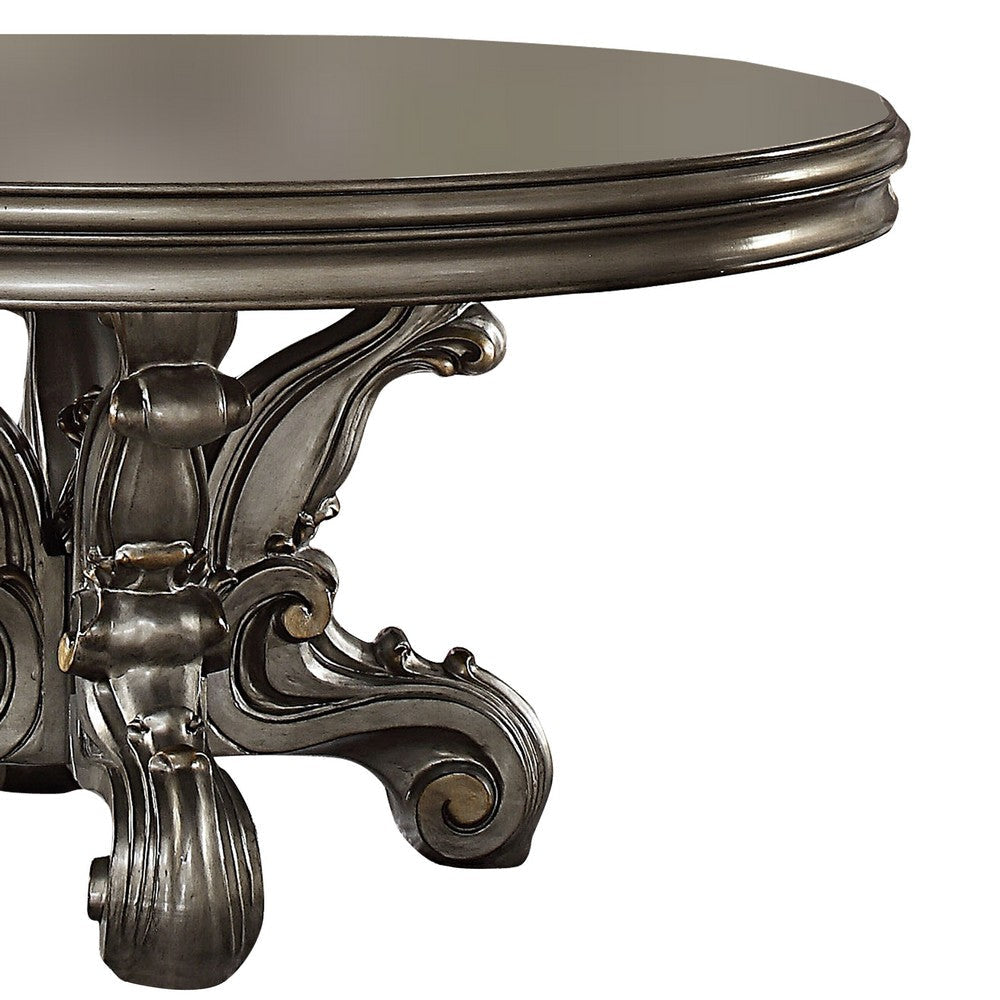 Round Wooden Dining Table with Oversized Scrolled Legs Silver AMF-66840