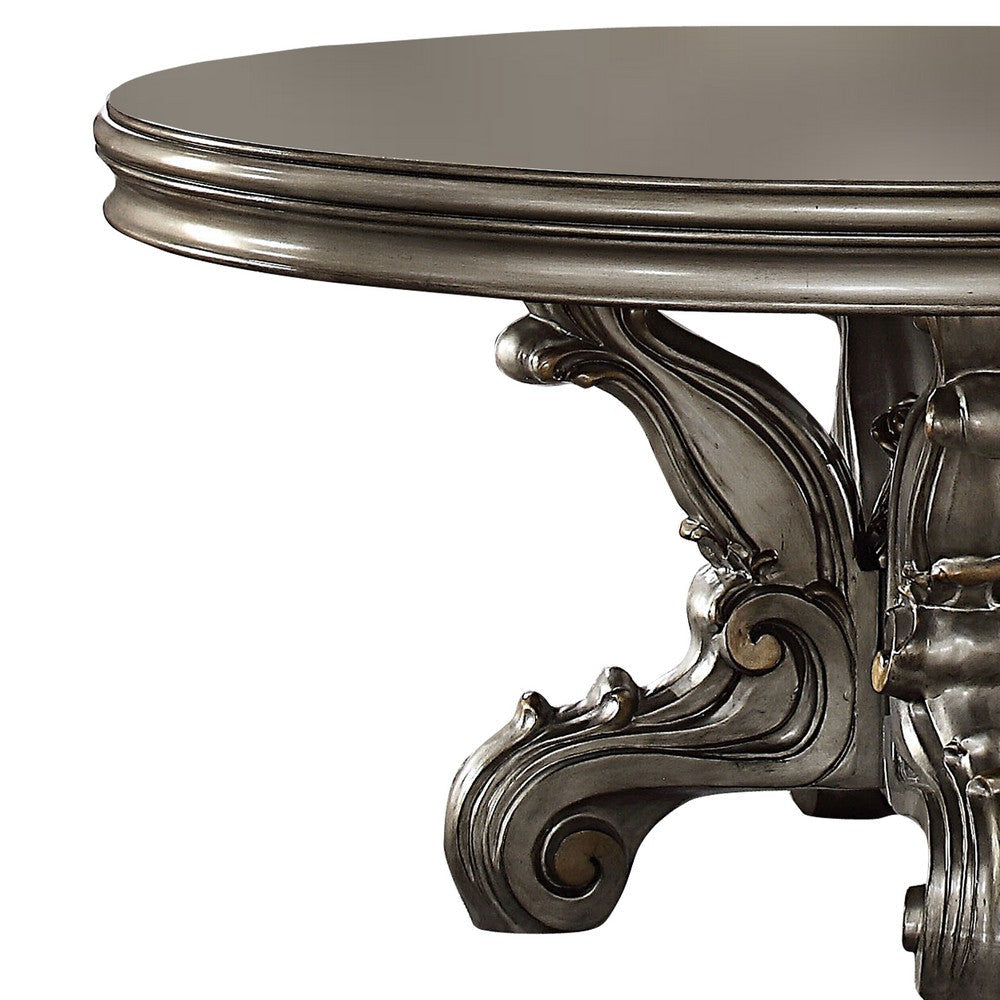 Round Wooden Dining Table with Oversized Scrolled Legs Silver AMF-66840