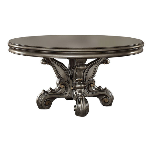 Round Wooden Dining Table with Oversized Scrolled Legs, Silver